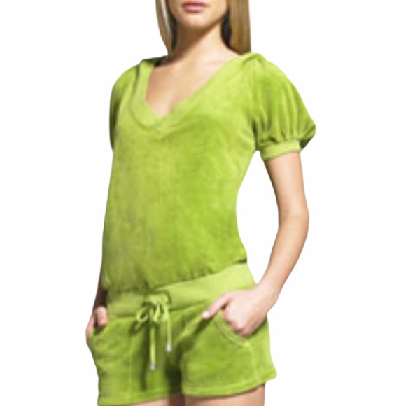 HTF: new Juicy Couture ♚ Terry Puff Sleeve Hoodie Romper ♚ Abby Bright Yellow XL - Picture 2 of 16